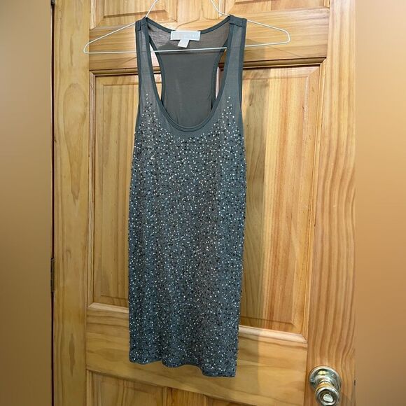 Bundle of 2 Michael Kors sequin & bead embellished tanks green & beige sz S - Picture 5 of 7